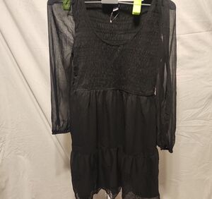 Old Navy Black Babydoll Dress with Bishop Sleeves